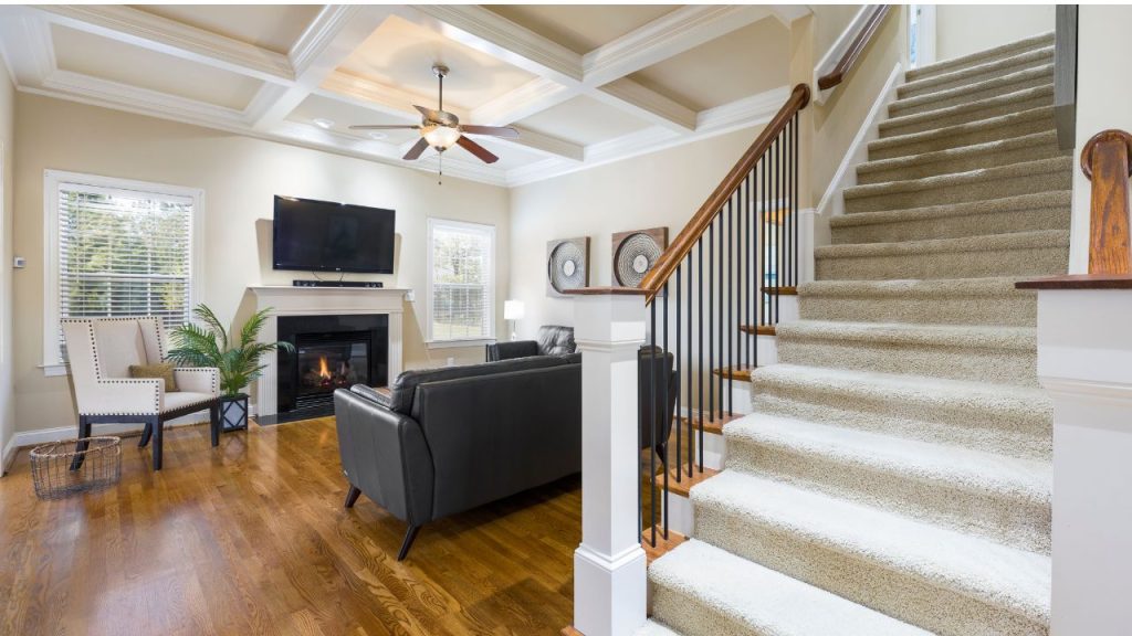home remodeling with new stair rail and flooring