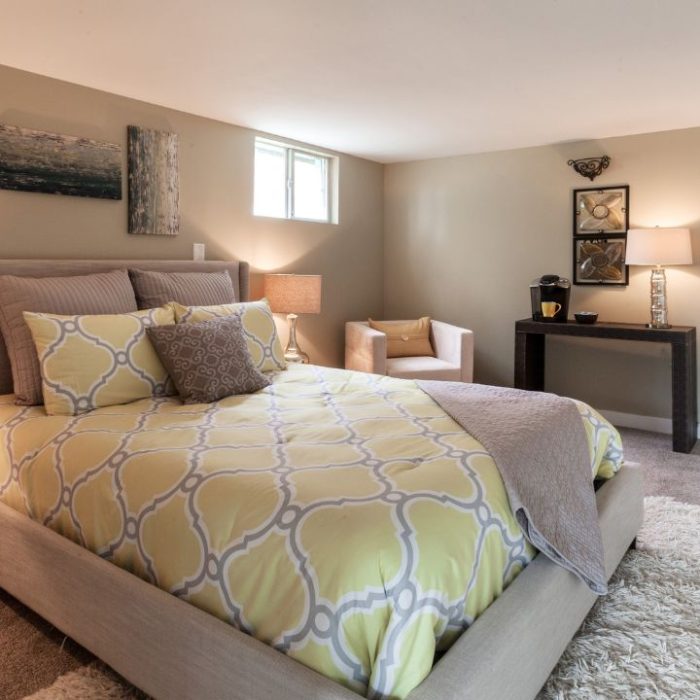 spare bedroom in a finished basement